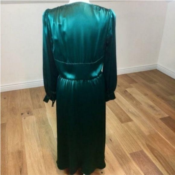 Reformation Nicola Silk Midi Dress Emerald Green 4 - Picture 7 of 12